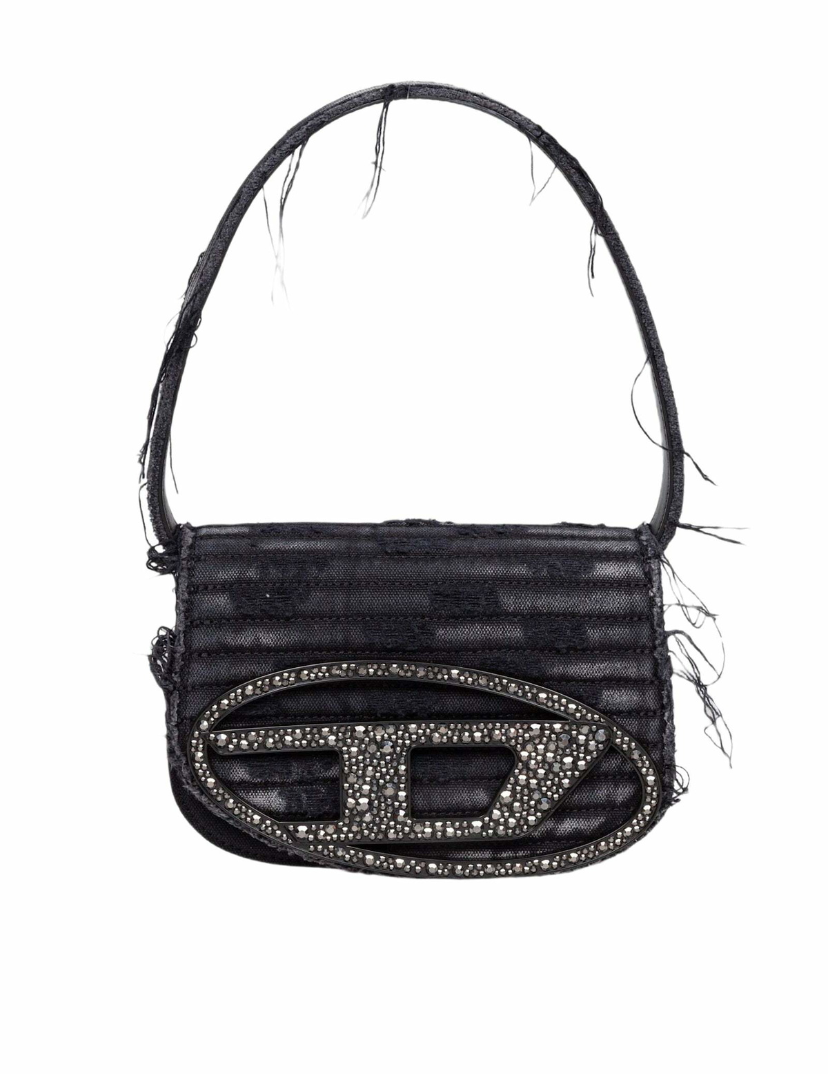 Diesel 1dr Shoulder Bag In Denim Canvas With Crystal Appliques, Black ...