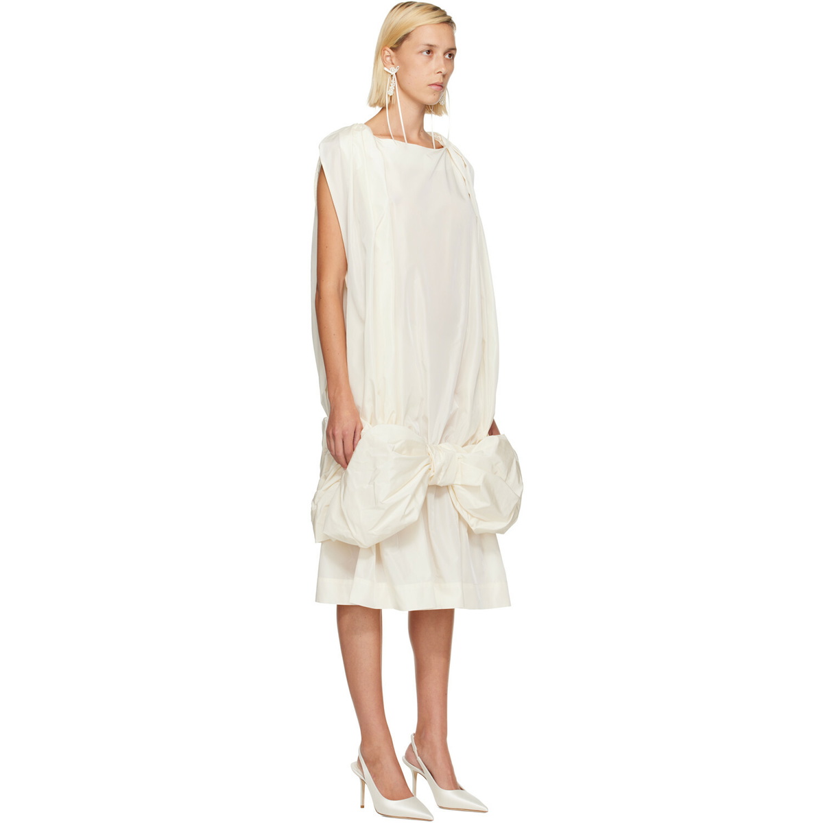 Simone Rocha Off-White Bow Hem Egg Midi Dress