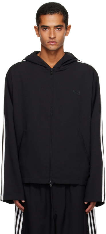 Photo: Y-3 Black Hooded 3-Stripe Track Jacket