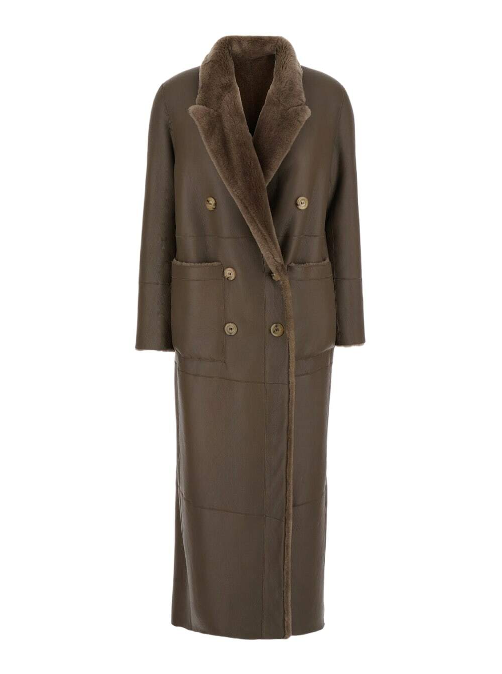 Blancha Brown Coat With Classic Lapels And Reversible Design In Fur Woman