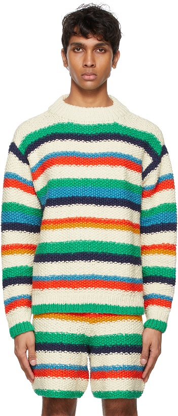 Photo: The Elder Statesman Off-White Varied Stripe Sweater