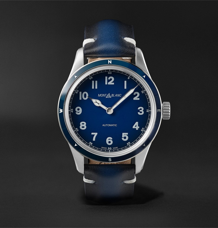 Photo: Montblanc - 1858 Automatic 40mm Stainless Steel and Leather Watch, Ref. No. 126758 - Blue