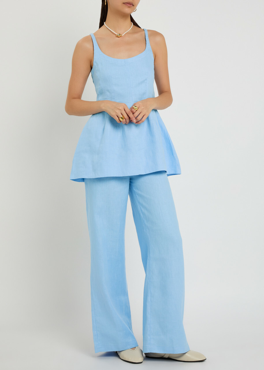Faithfull The Brand Syna Wide-leg Linen Trousers Light Blue