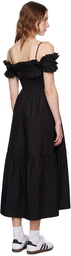 GANNI Black Shirred Midi Dress