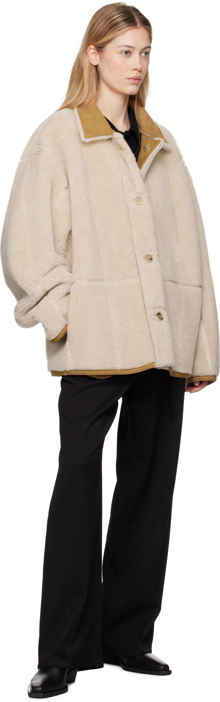 LE17SEPTEMBRE Tan Spread Collar Faux-Shearling Jacket