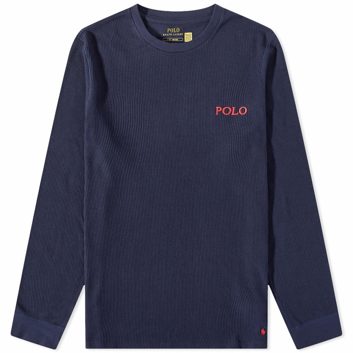 Photo: Polo Ralph Lauren Men's Long Sleeve Waffle Lounge T-Shirt in Cruise Navy