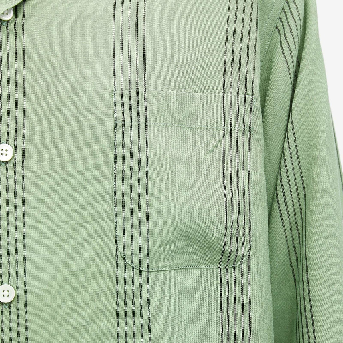 Wacko Maria Men's Long Sleeve Stripe Vacation Shirt in Green Wacko