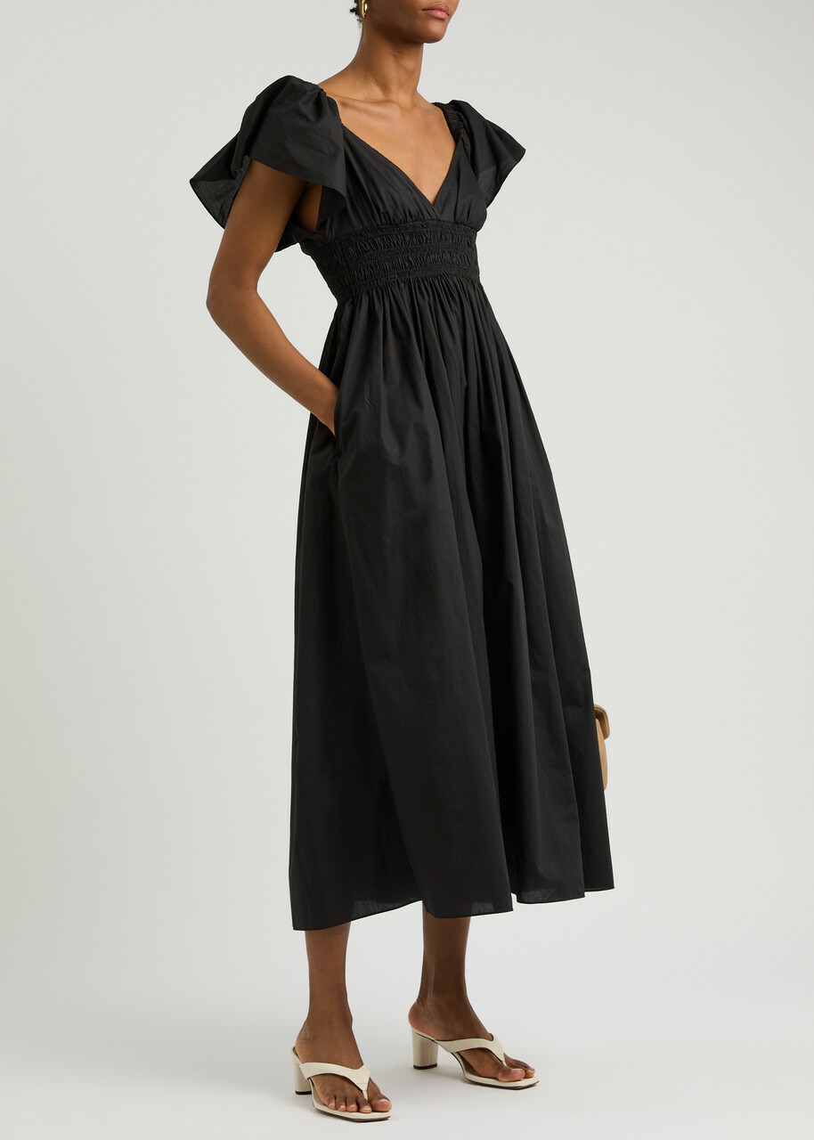 matteau gathered drop-waist organic cotton maxi dress Matteau Shirred Drop Waist Maxi Dress - Chocolate