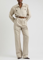 Saint Laurent Belted Cotton Jumpsuit Beige