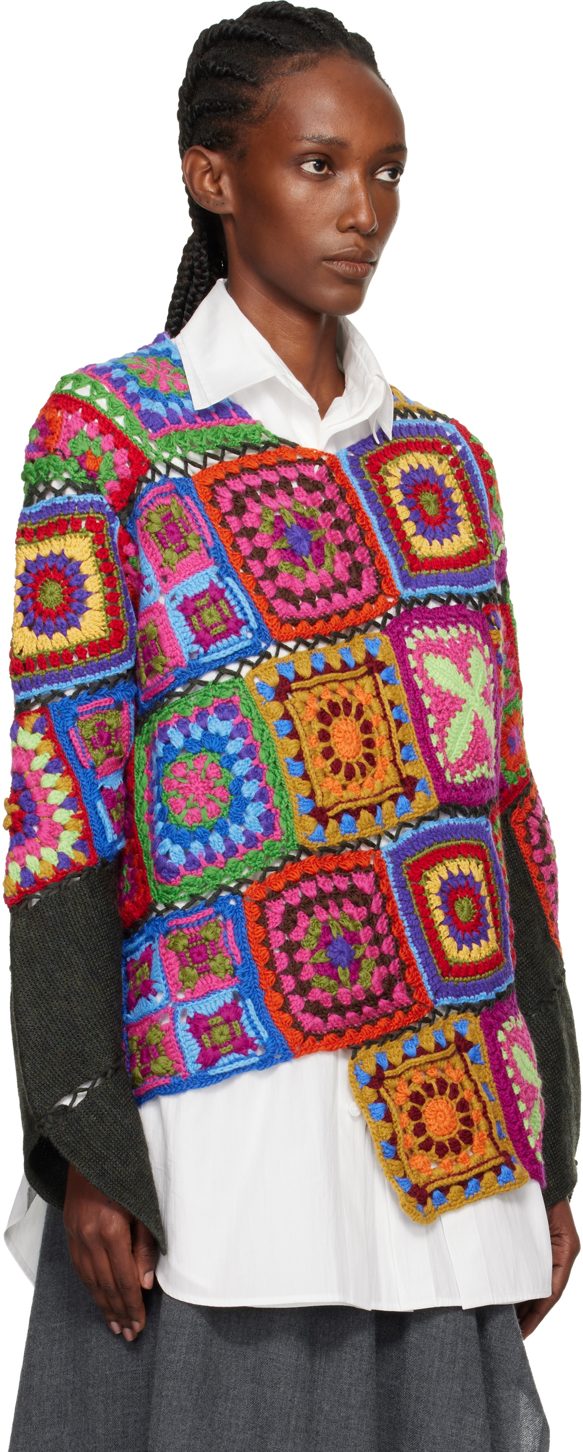 Comme des Garçons Homme Plus Multicolor Multi Fabric Crochet Stitch Motif Knit Sweater