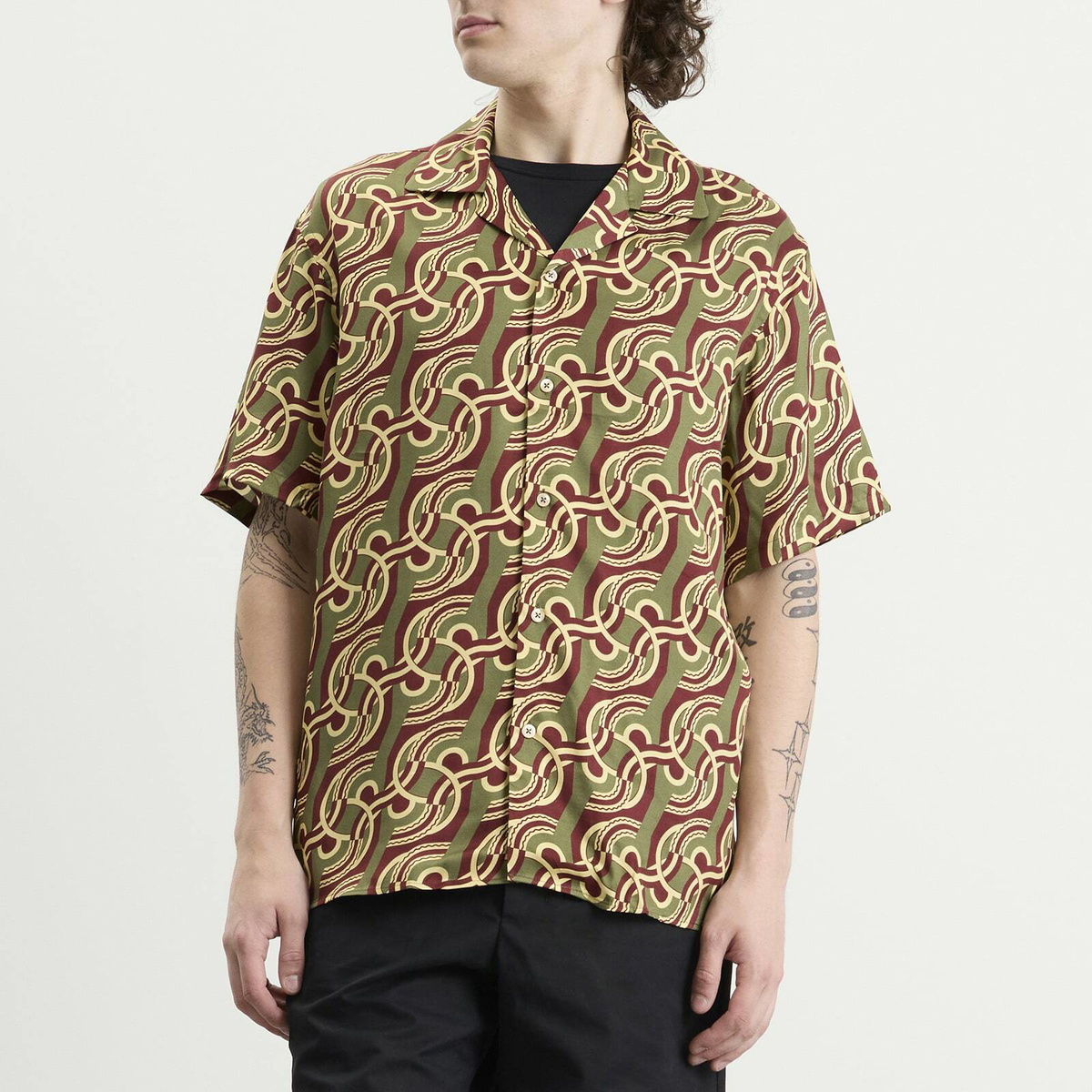 Drôle de Monsieur Men's Viscose Chain Link Monogram Shirt in Brown
