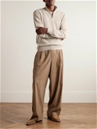 Agnona - Leather-Trimmed Cashmere Half-Zip Sweater - Neutrals