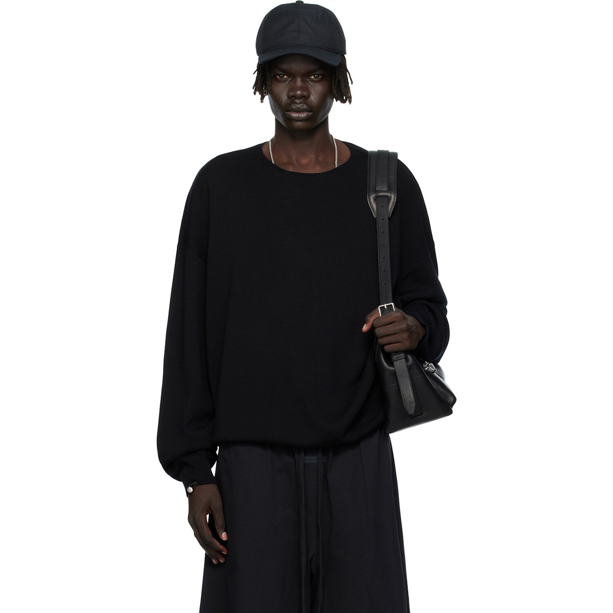 Fear of God ESSENTIALS Black Long Sleeve Crewneck Sweater