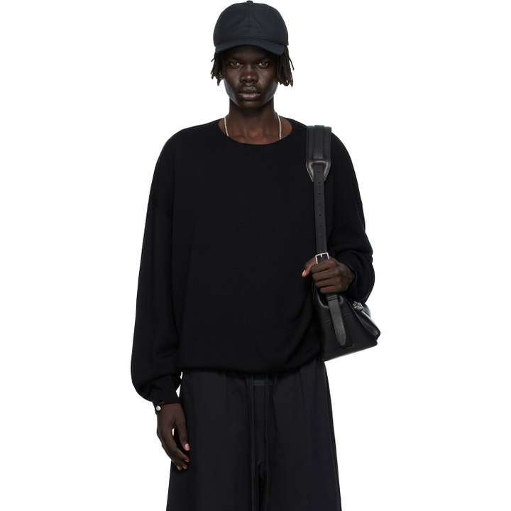Photo: Fear of God ESSENTIALS Black Long Sleeve Crewneck Sweater