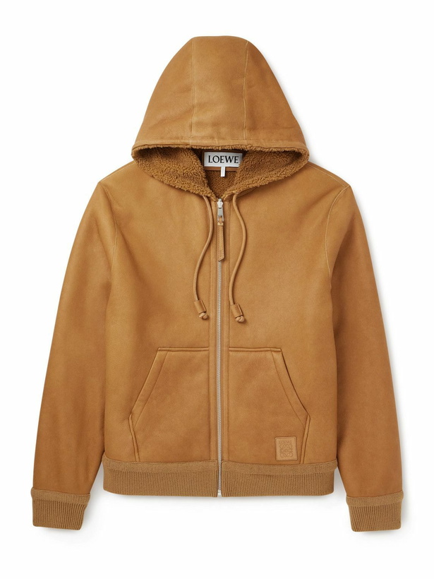 Photo: LOEWE - Logo-Appliquéd Shearling Hooded Jacket - Brown