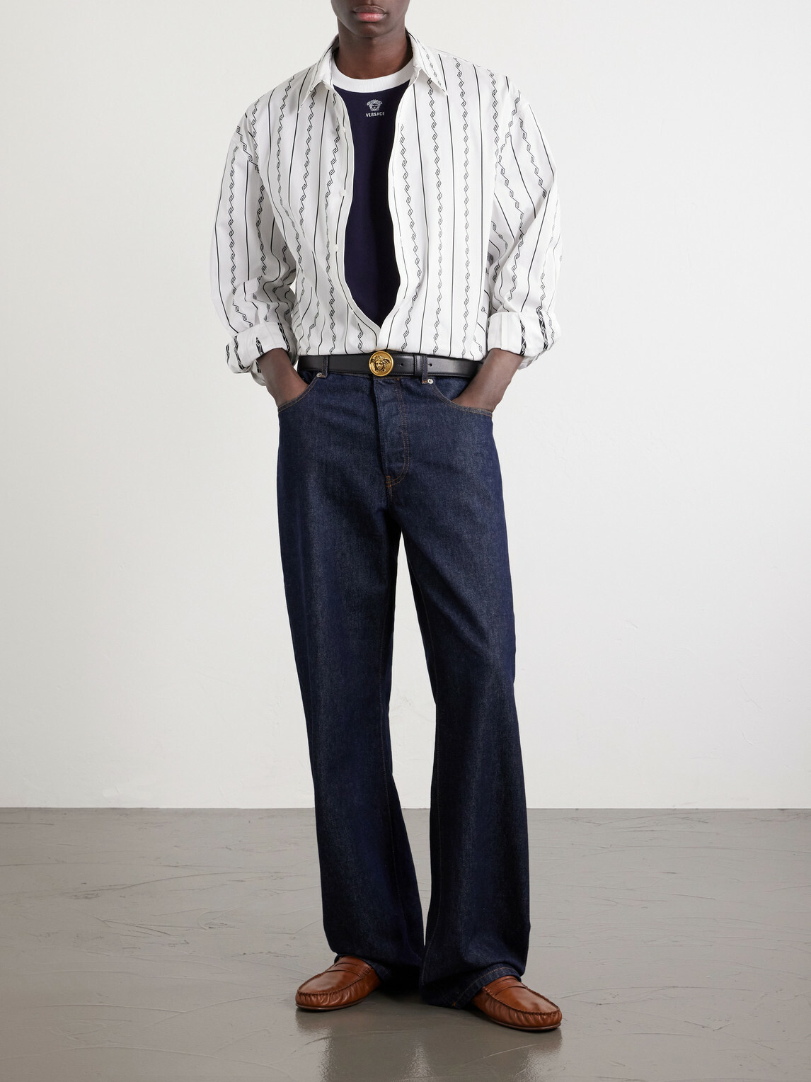 Versace - Striped Cotton-Blend Jacquard Shirt - White