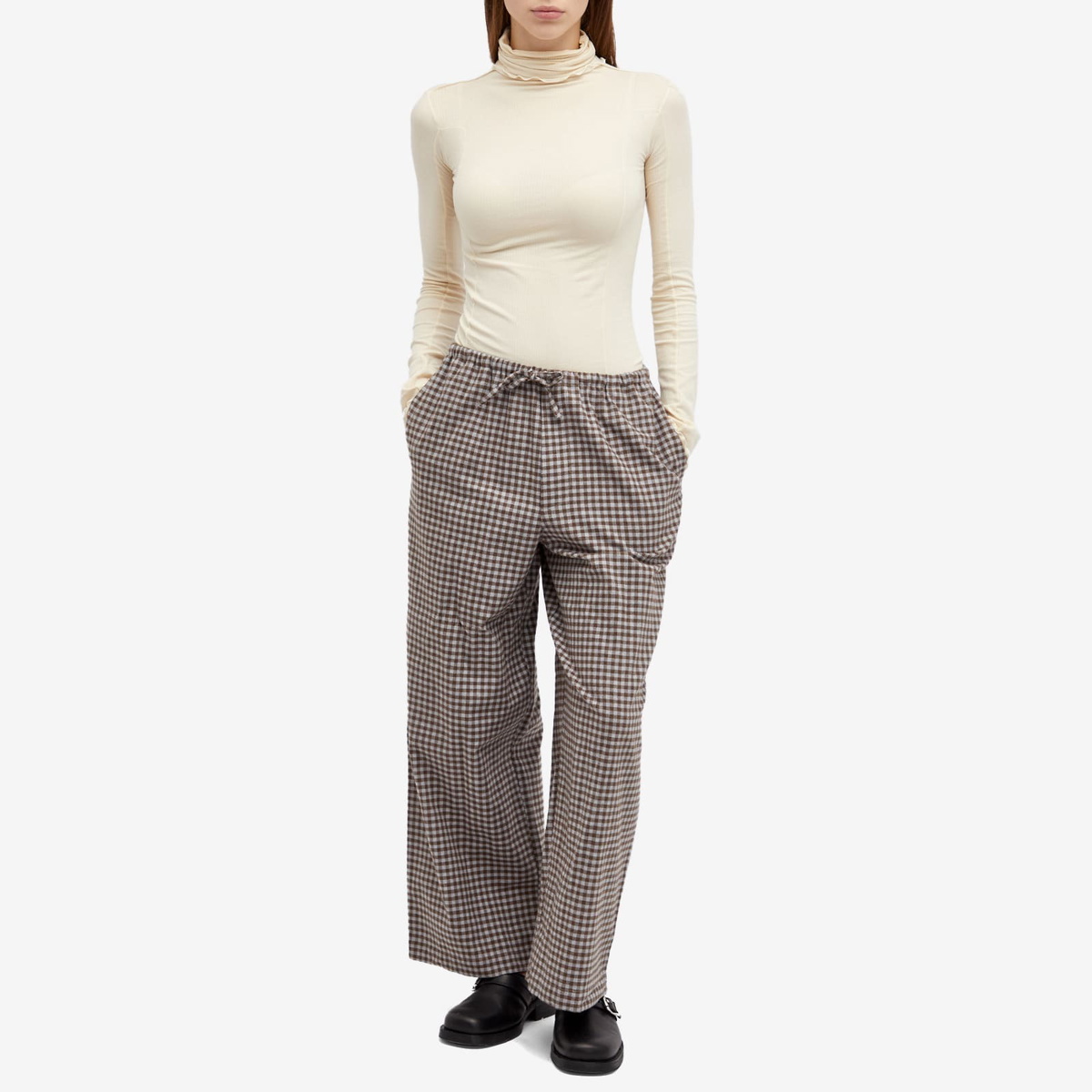 ベースレンジ　LIMBAR PANTS チェック2025aw Baserange Women's Limber Pants in Brown Grey Flannel Baserange