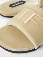 TOM FORD - Harrison Logo-Embroidered Velvet Slides - Neutrals