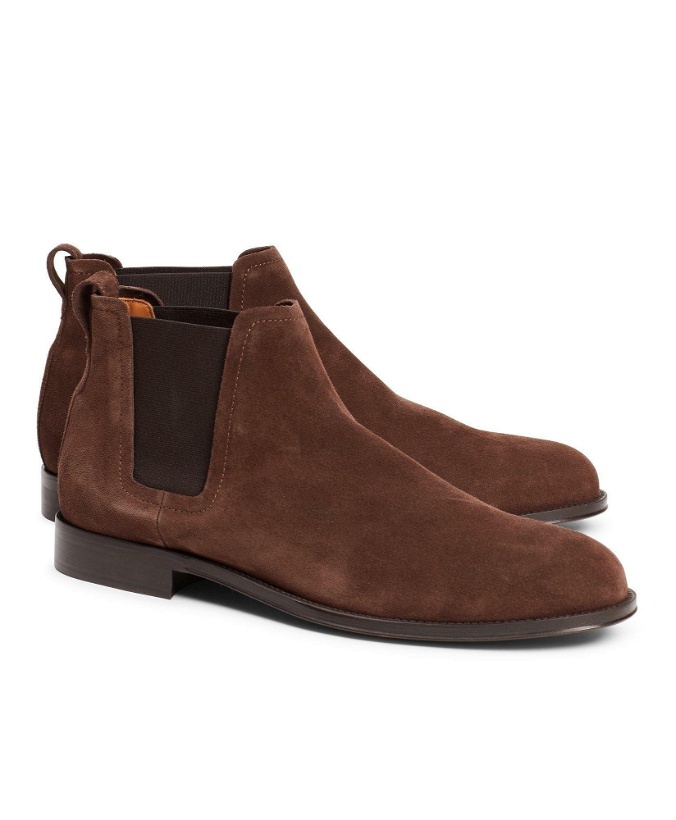 Photo: Brooks Brothers Men's Suede Chelsea Boots | Dark Brown