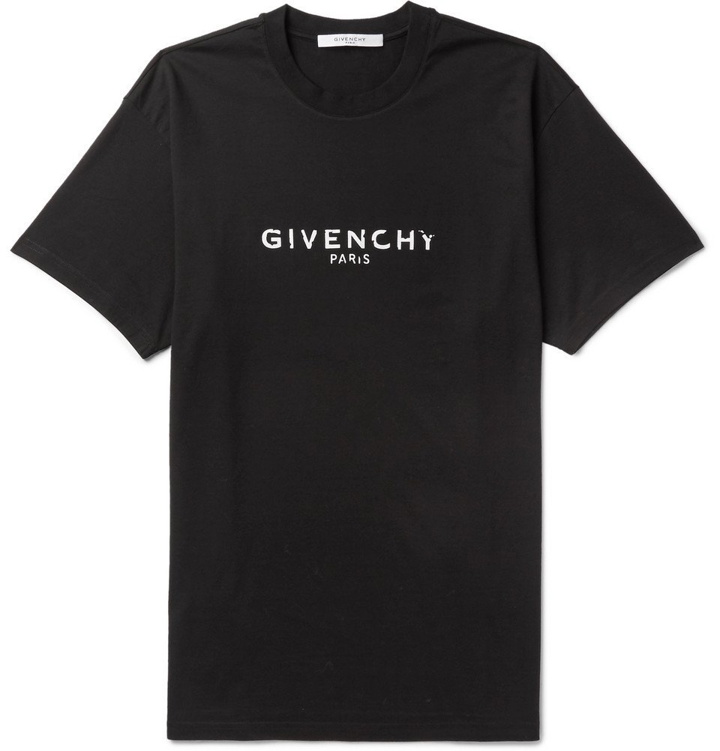 Photo: Givenchy - Logo-Print Distressed Cotton-Jersey T-Shirt - Men - Black