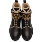 Valentino Black Valentino Garavani VLogo Shearling Combat Boots