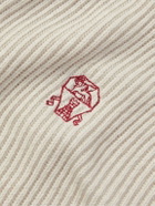 Brunello Cucinelli - Logo-Embroidered Ribbed Cotton Zip-Up Hoodie - Neutrals