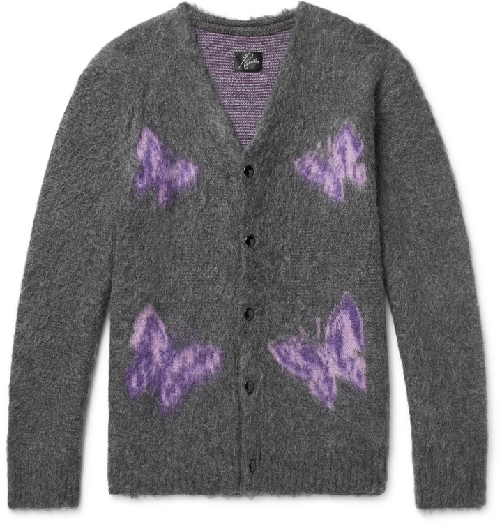 Photo: Needles - Logo-Intarsia Mohair and Wool-Blend Cardigan - Gray