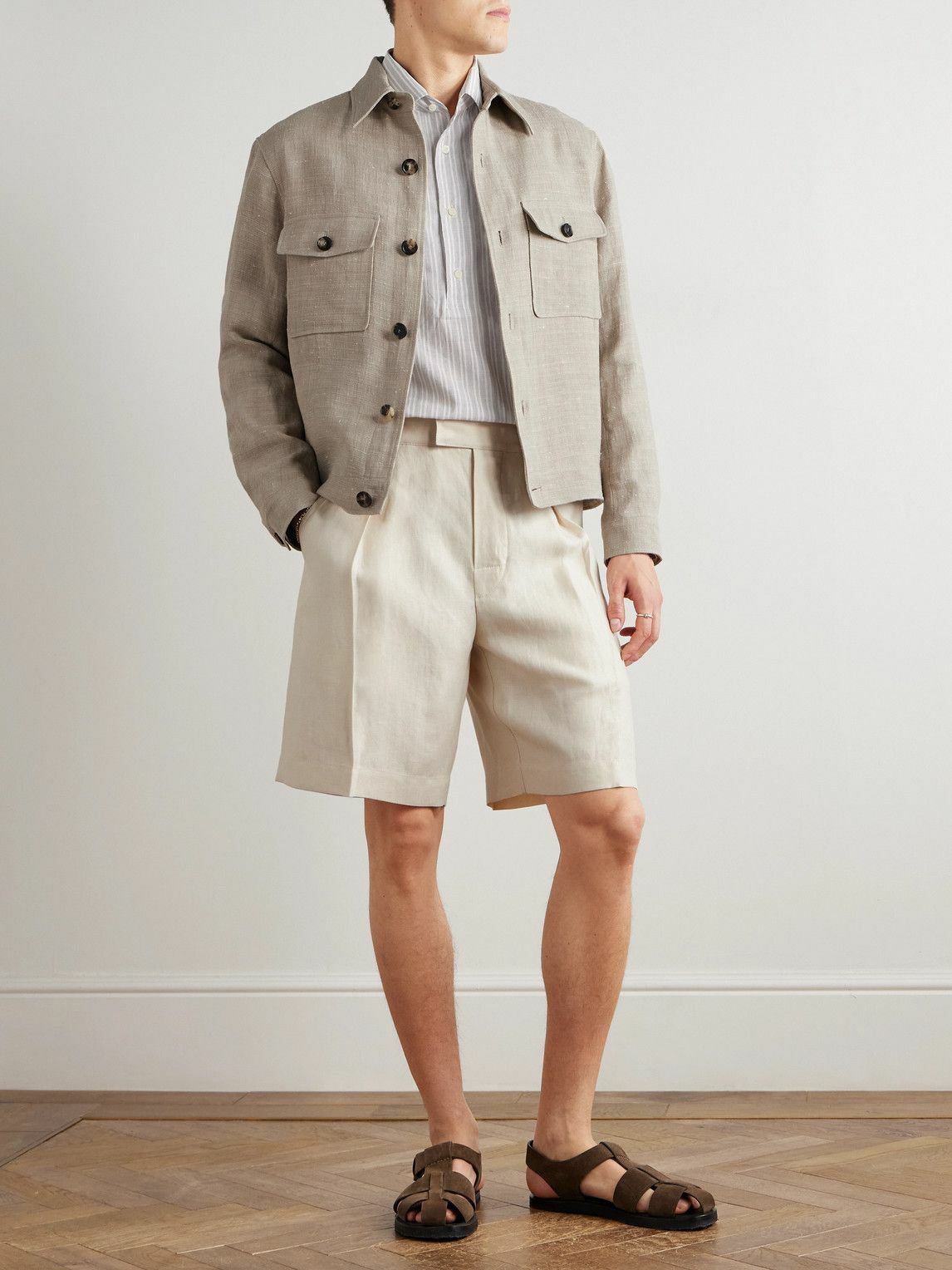 Loro Piana - Reinga Wide-Leg Pleated Linen-Twill Bermuda Shorts - White