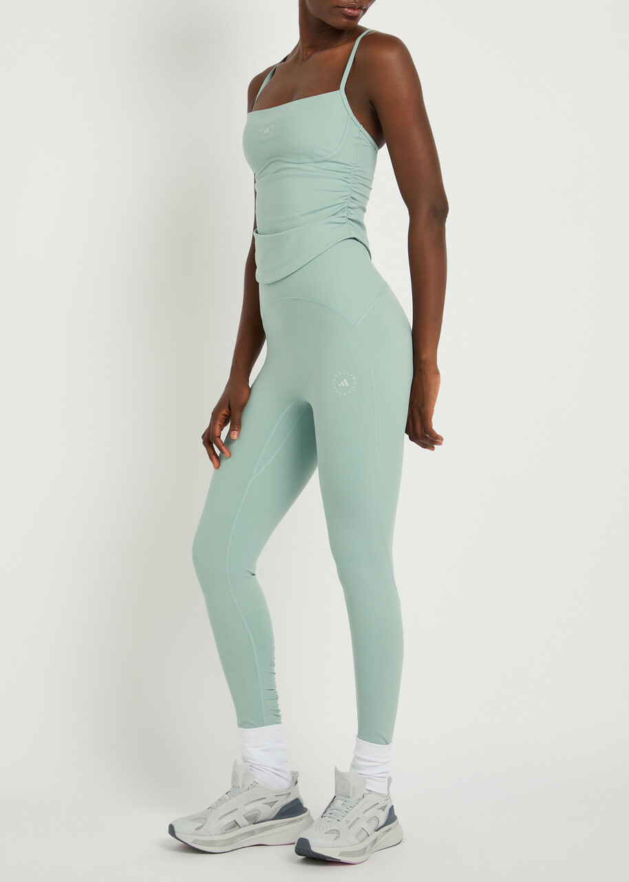 Adidas X Stella Mccartney Studio Ruched Stretch-jersey Leggings Light Blue