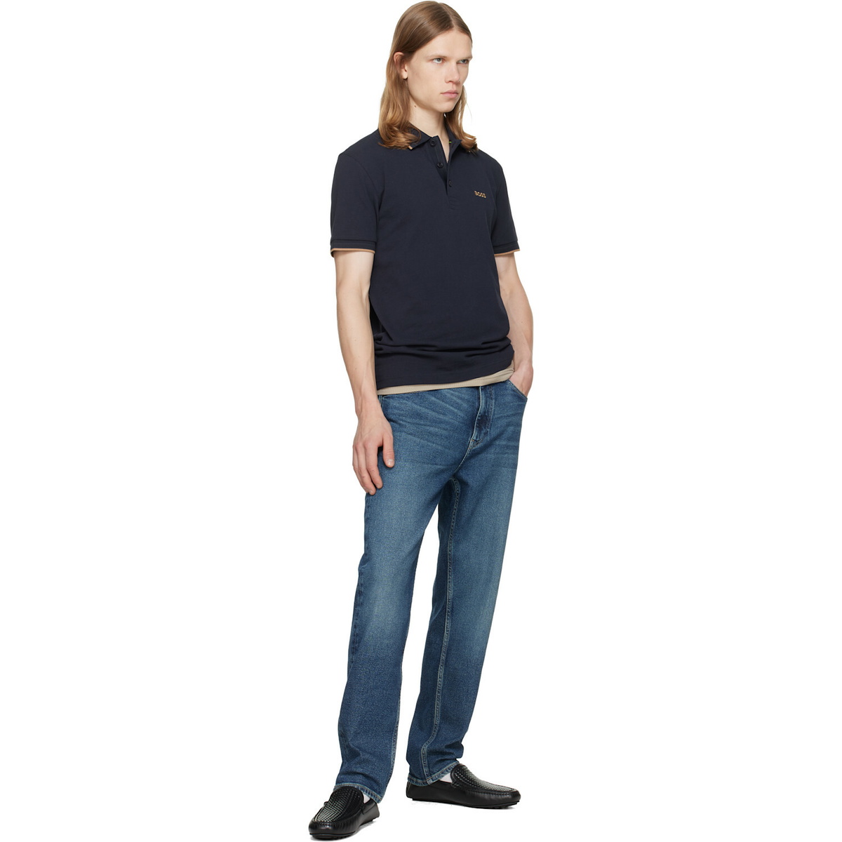 BOSS Navy Paddy Cotton Piqué Polo