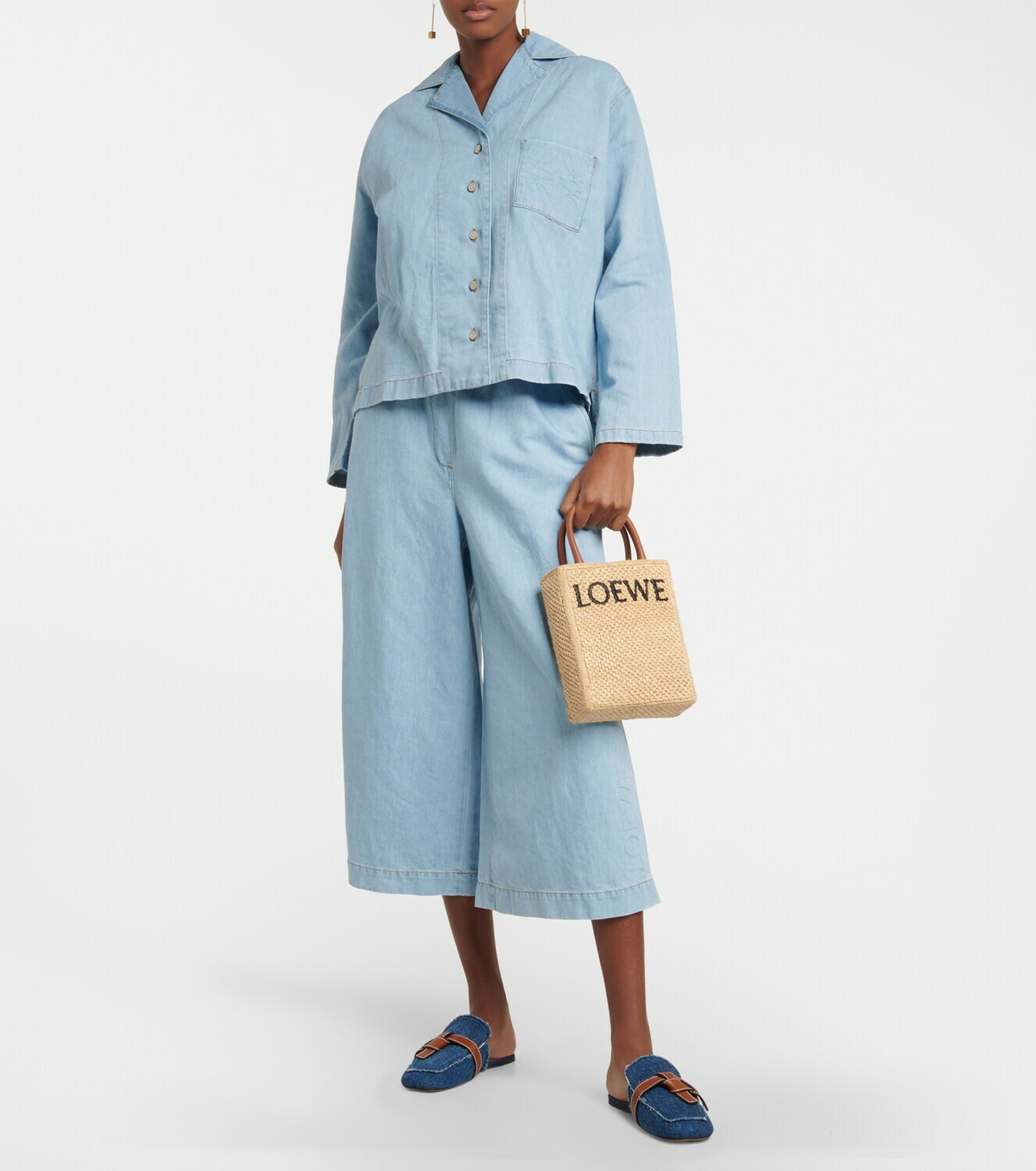 Loewe - Leather-trimmed raffia tote bag