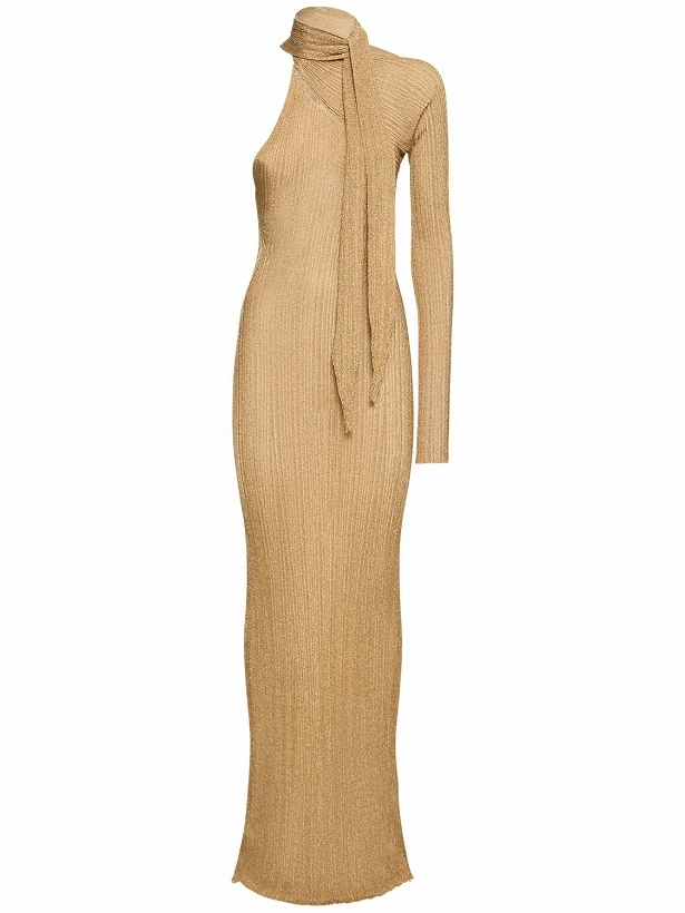 Photo: RABANNE Pleated Lurex One Sleeve Dress with Scarf
