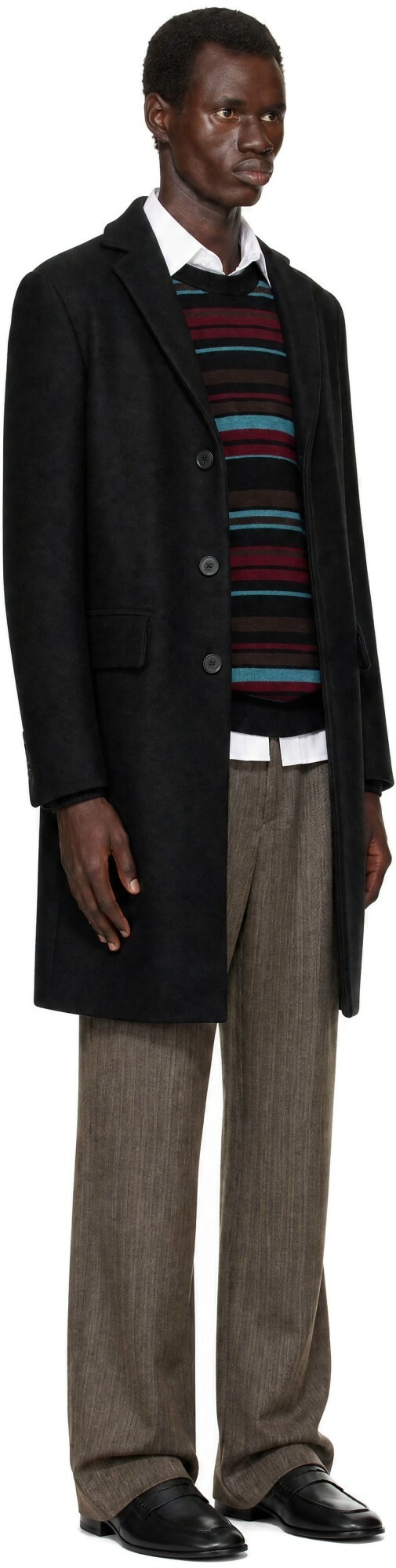 Dries Van Noten Black Single-Breasted Wool Coat