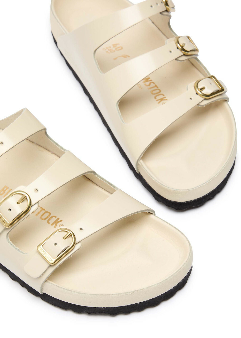 Birkenstock Florida Patent Leather Sliders Ecru