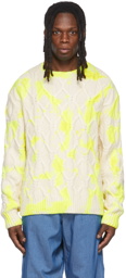 The Elder Statesman Off-White & Yellow Chunky Cable Hot Dye Sweater