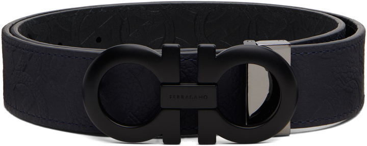 Photo: Ferragamo Navy Adjustable Gancini Reversible Belt