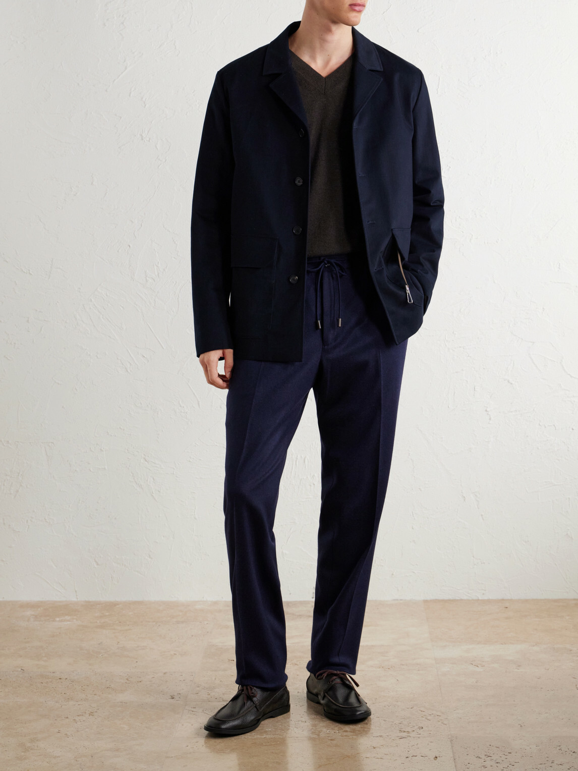 Slowear - Incotex Tapered Cashmere-Flannel Drawstring Trousers - Blue
