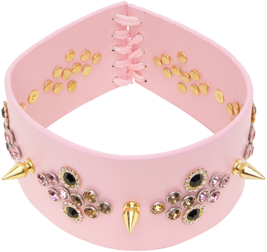 Nodress Pink Rivet Leather Choker Nodress