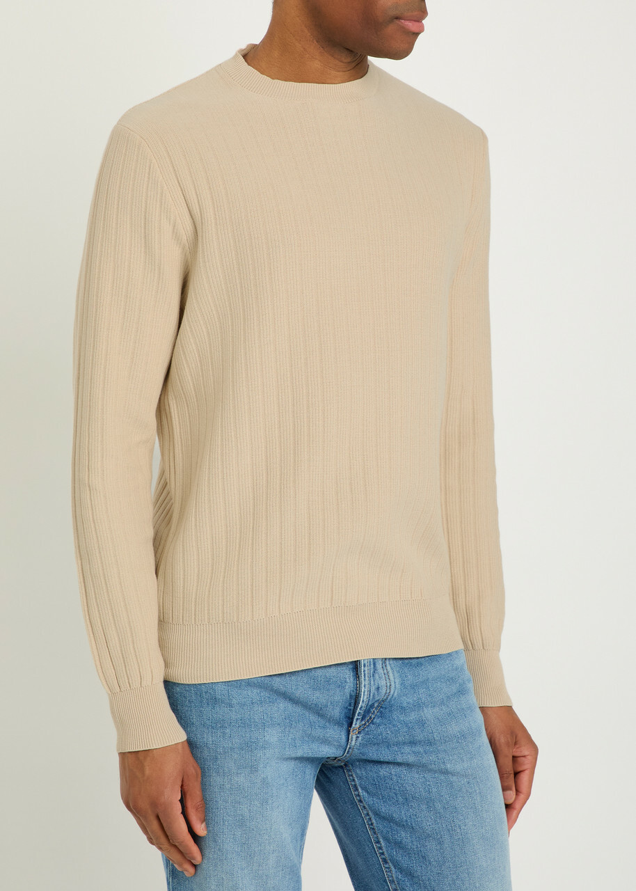 Lardini Ribbed Fine-knit Cotton Jumper Ecru