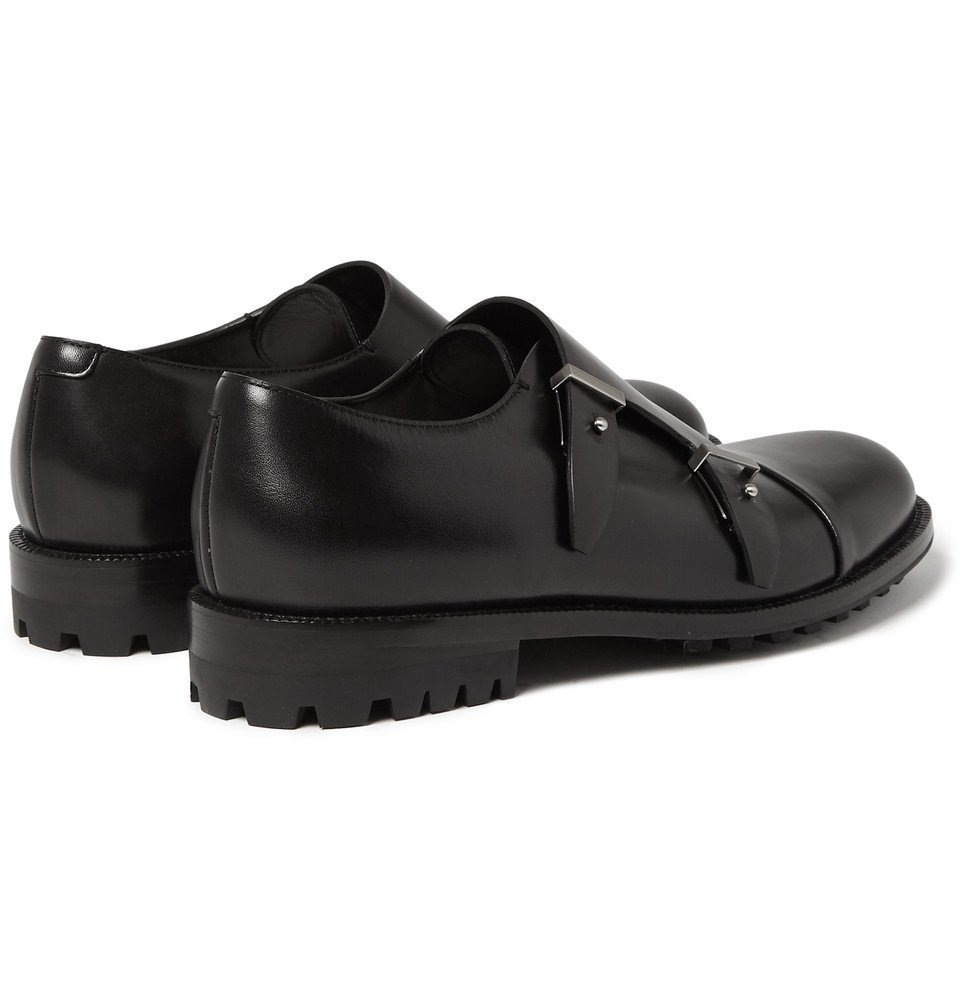 Balenciaga Commando Sole Leather Monk Strap Shoes Men Black