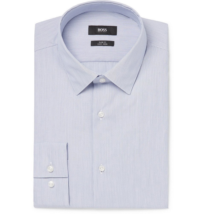 Photo: Hugo Boss - Blue Slim-Fit Striped Cotton-Poplin Shirt - Blue