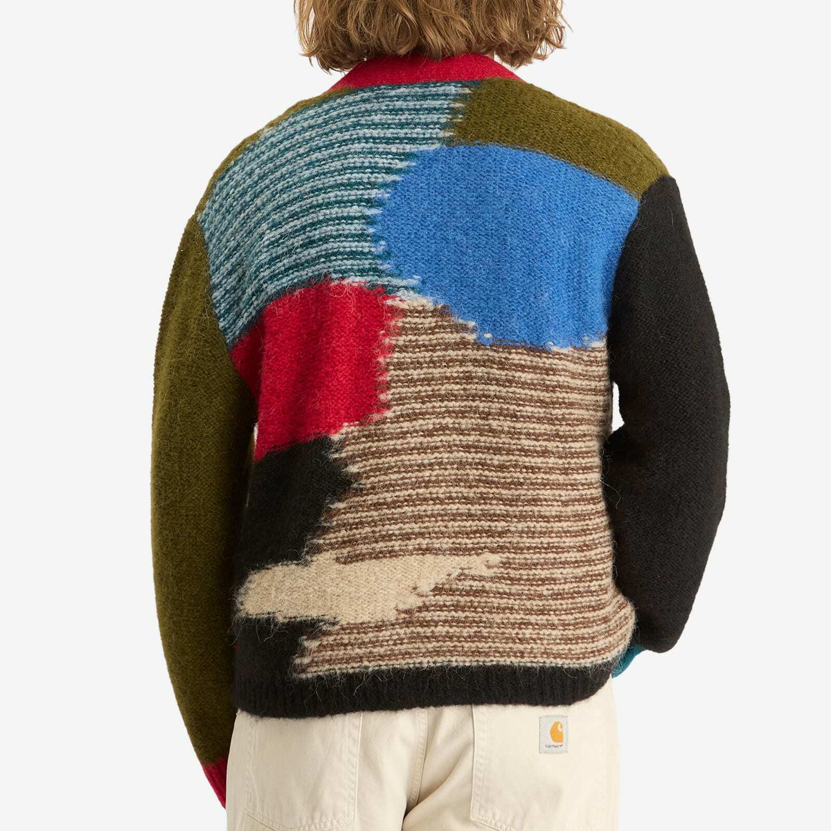 Brain Dead Men's Mix Pattern Cardigan in Olive Multi Brain Dead