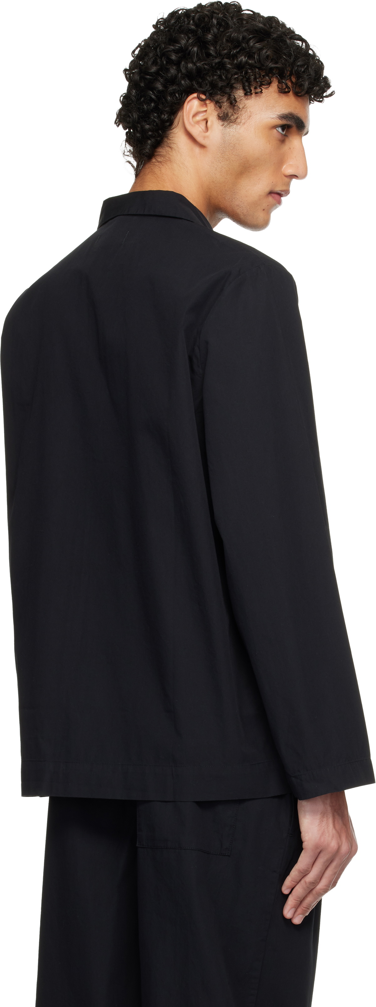 Tekla Black Poplin Long-Sleeved Pyjama Shirt