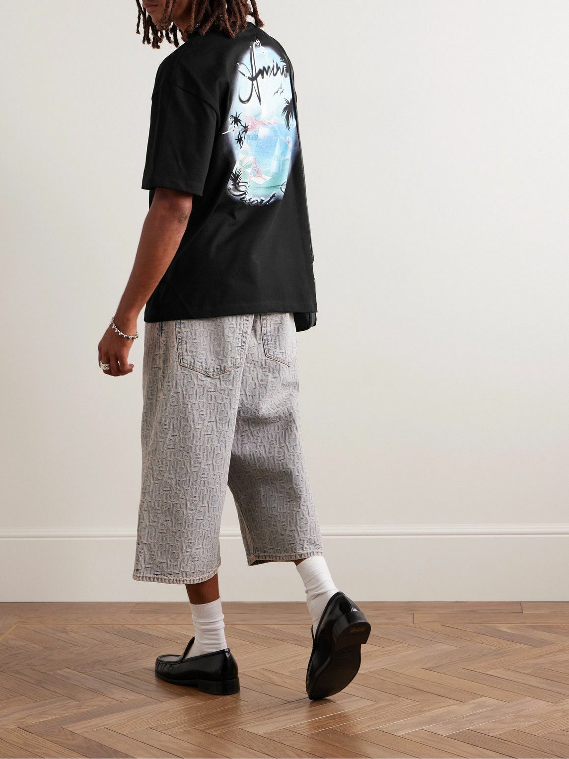 【AMIRI】クリスタル装飾ロゴプリントコットンジャージーTシャツ AMIRI - Crystal-Embellished Logo-Print Cotton-Jersey T-Shirt
