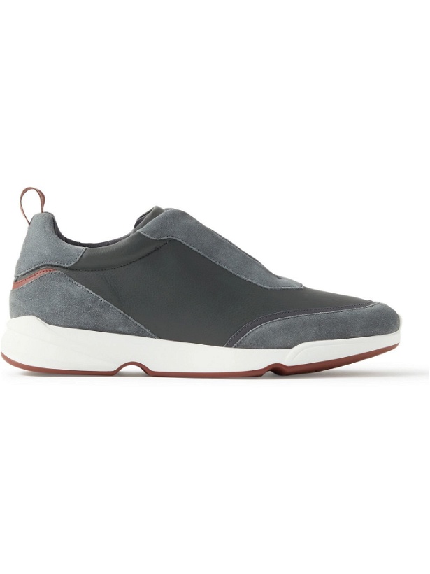 Photo: Loro Piana - Modular Walk Leather-Trimmed Canvas and Suede Sneakers - Gray