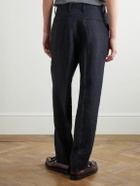 Kaptain Sunshine - Shoecut Slacks Straight-Leg Pleated Linen and Silk-Blend Suit Trousers - Blue