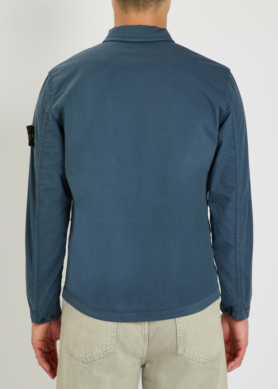 Stone Island Logo-appliquéd Stretch-cotton Overshirt Blue Dark
