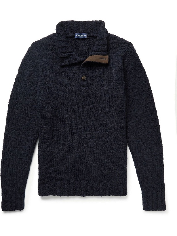 Photo: Peter Millar - Merino Wool-Blend Bouclé Half-Placket Sweater - Blue
