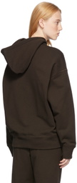 Jil Sander Brown Embroidered Logo Hoodie