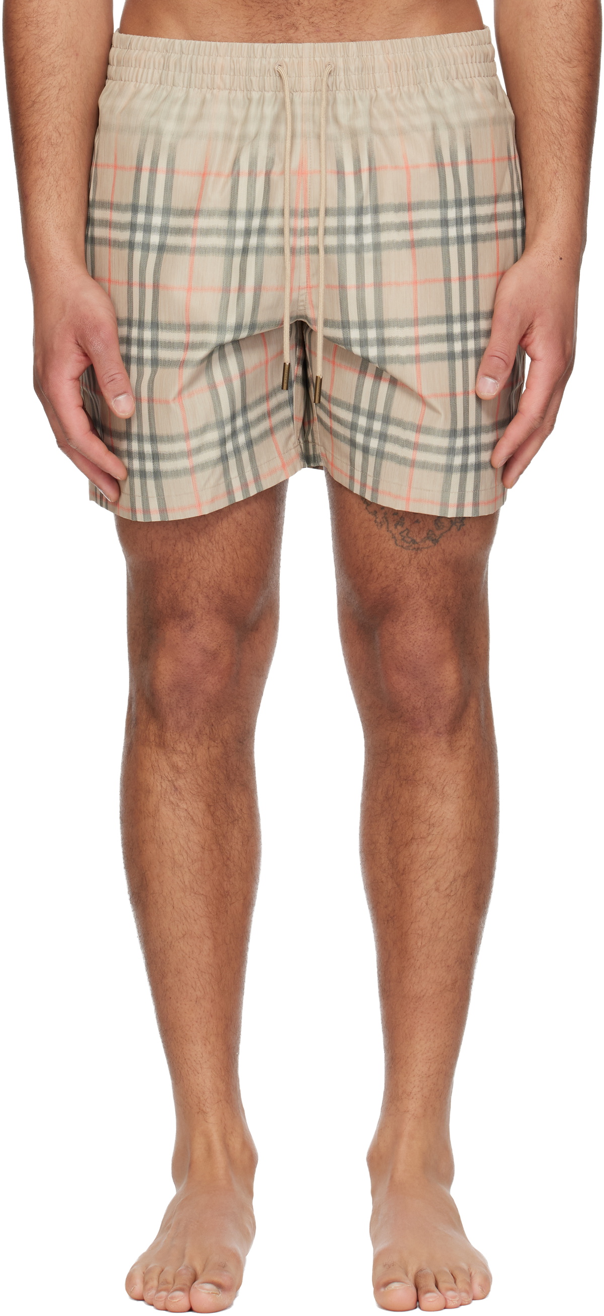 Burberry Beige Gradient Check Swim Shorts